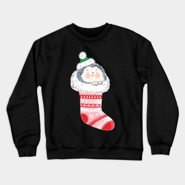 Hedgehog Christmas Stocking Crewneck Sweatshirt by SuperrSunday